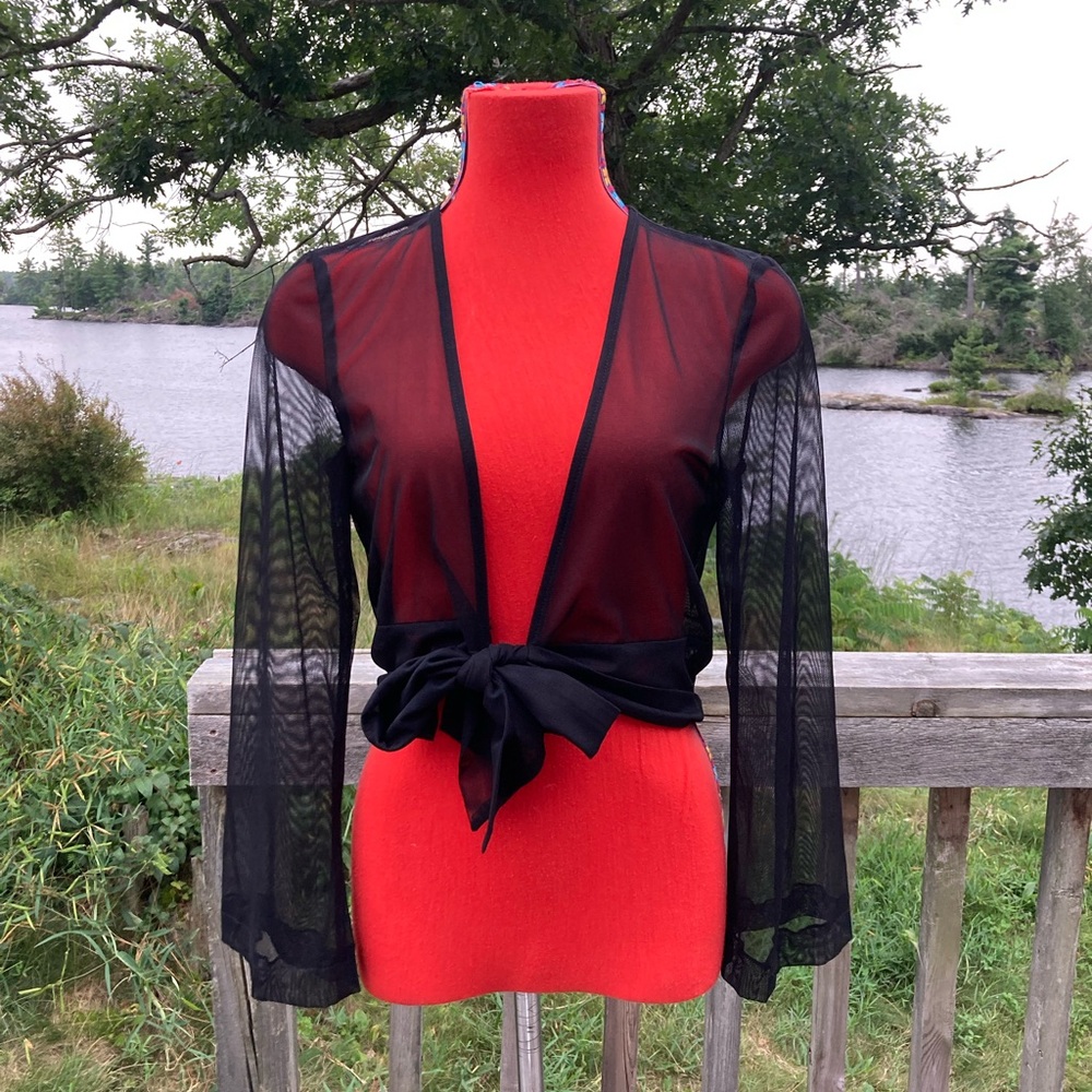 Vintage Y2K Mesh Babydoll Wrap Sheer Black Witch Wednesday Adams 90s Goth Rave